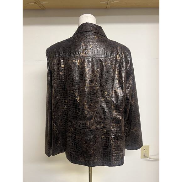 Womens Kim Rogers Jacket PL Brown Reptile Zippered Collared Faux Pockets - Picture 6 of 12